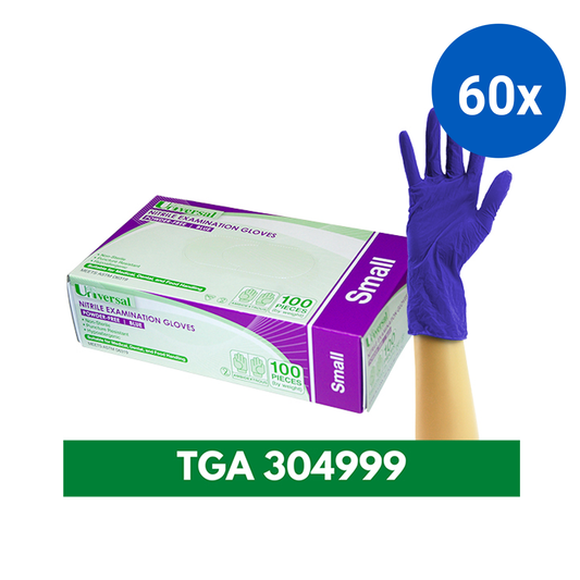 Universal Nitrile Examination Gloves ASTM Powder Free EN374 Small HACCP 100/Box - Cobalt Blue x60