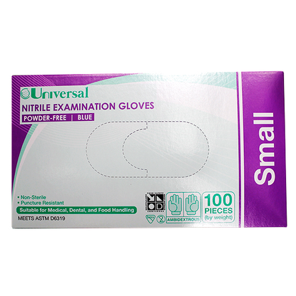 Universal Nitrile Examination Gloves ASTM Powder Free EN374 Small HACCP 100/Box - Cobalt Blue x60
