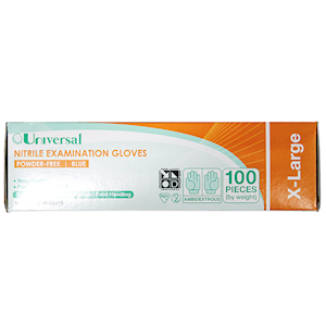 Universal Choice Nitrile Examination Gloves Extra Large Size ASTM Standard Powder Free 100/Box 1000/Carton - Blue x10