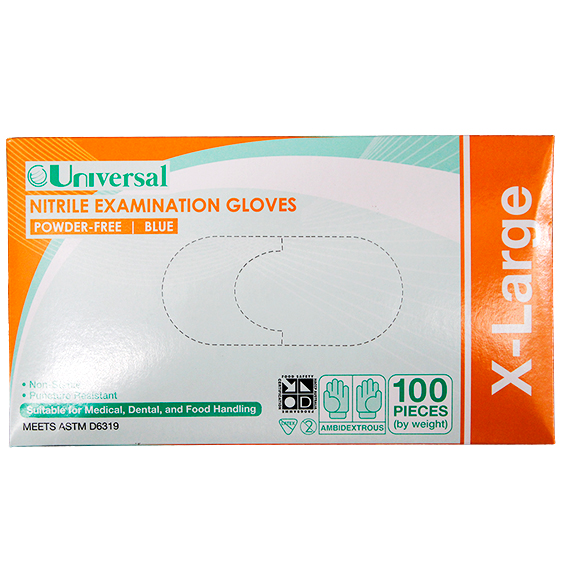 Universal Nitrile Examination Gloves ASTM Powder Free EN374 Extra Large HACCP 100/Box - Cobalt Blue x55