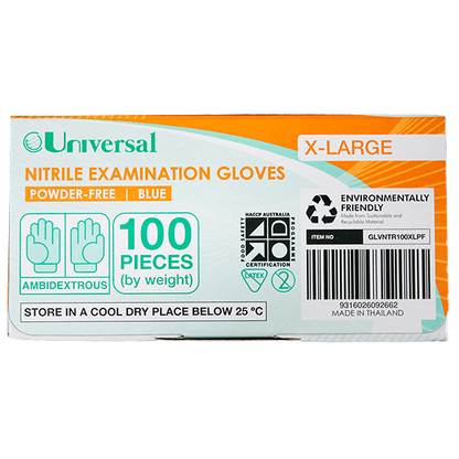 Universal Nitrile Examination Gloves ASTM Powder Free EN374 Extra Large HACCP 100/Box - Cobalt Blue x55