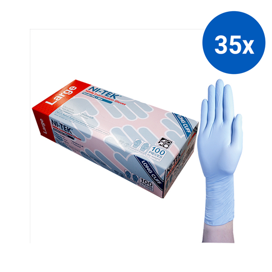 Ni-Tek Nitrile Examination Gloves Long Cuff 300mm AS/NZ Powder Free EN374 Large HACCP 100/Box - Blue x35