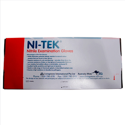 Ni-Tek Nitrile Examination Gloves Long Cuff 300mm AS/NZ Powder Free EN374 Large HACCP 100/Box - Blue x35