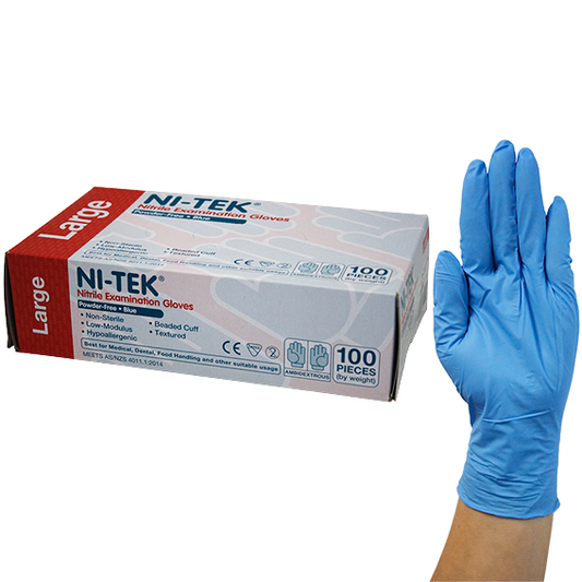 Ni-Tek Nitrile Premium Gloves AS NZ Powder Free EN374 Large HACCP 100/Box - Blue x40