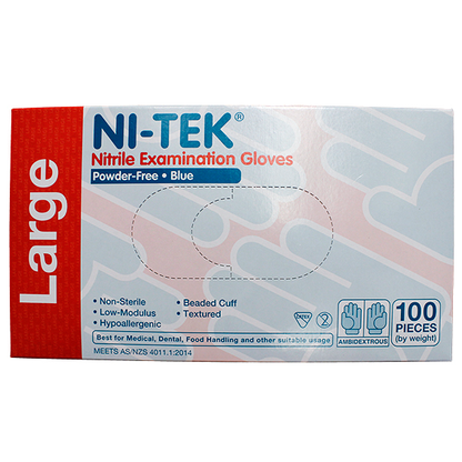 Ni-Tek Nitrile Premium Gloves AS NZ Powder Free EN374 Large HACCP 100/Box - Blue x40