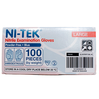 Ni-Tek Nitrile Premium Gloves AS NZ Powder Free EN374 Large HACCP 100/Box - Blue x40