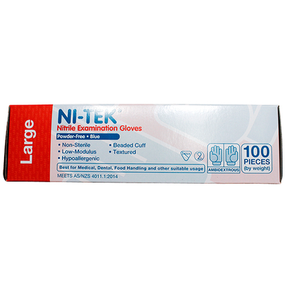 Ni-Tek Nitrile Premium Gloves AS NZ Powder Free EN374 Large HACCP 100/Box - Blue x40