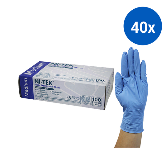 Ni-Tek Nitrile Premium Gloves AS NZ Powder Free EN374 Medium HACCP 100/Box - Blue x40
