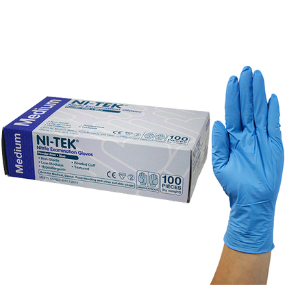 Ni-Tek Nitrile Premium Gloves AS NZ Powder Free EN374 Medium HACCP 100/Box - Blue x40