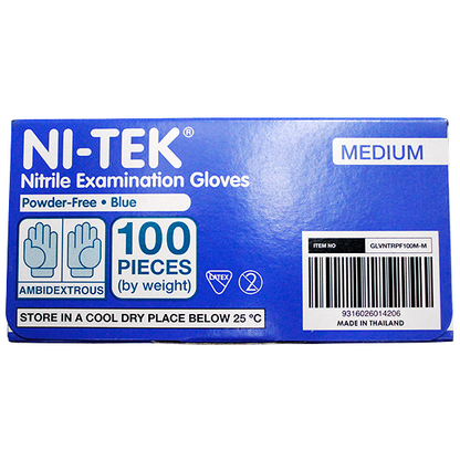 Ni-Tek Nitrile Premium Gloves AS NZ Powder Free EN374 Medium HACCP 100/Box - Blue x40