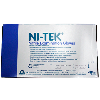 Ni-Tek Nitrile Premium Gloves AS NZ Powder Free EN374 Medium HACCP 100/Box - Blue x40