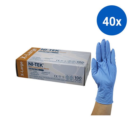 Ni-Tek Nitrile Premium Gloves AS NZ Powder Free EN374 Extra Large HACCP 100/Box - Blue x40