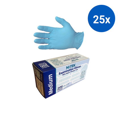 Ni-Tek Nitrile Gloves AS NZ Standard Powder Free EN374 Medium 200/Box - Blue x25