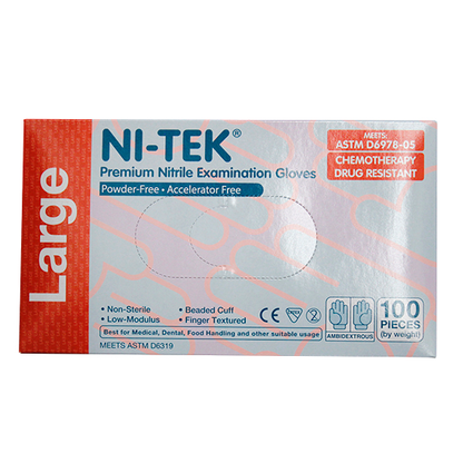 Ni-Tek Nitrile Accelerator Free Gloves ASTM Powder Free EN374 Large 100/Box - Blueple x40