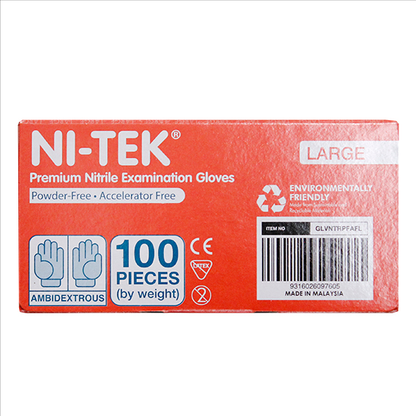 Ni-Tek Nitrile Accelerator Free Gloves ASTM Powder Free EN374 Large 100/Box - Blueple x40
