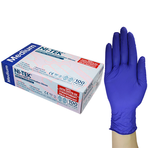 Ni-Tek Nitrile Accelerator Free Gloves ASTM Powder Free EN374 Medium 100/Box - Blueple x40