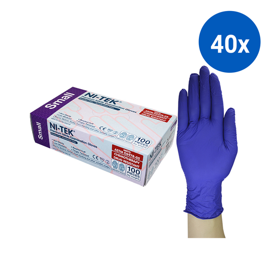 Ni-Tek Nitrile Accelerator Free Gloves ASTM Powder Free EN374 Small 100/Box - Blue x40