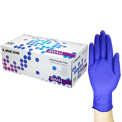 Lincon Nitrile Gloves Examination Powder Free Non Sterile Small 300/Box - Cobalt Blue x20