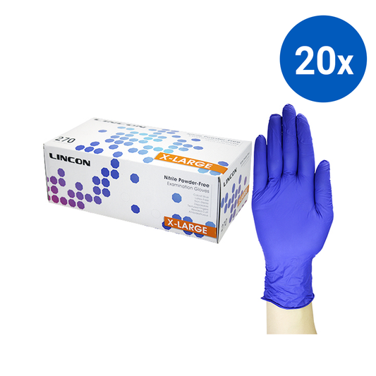 Lincon Nitrile Gloves Examination Powder Free Extra Large 270/Box - Cobalt Blue x20