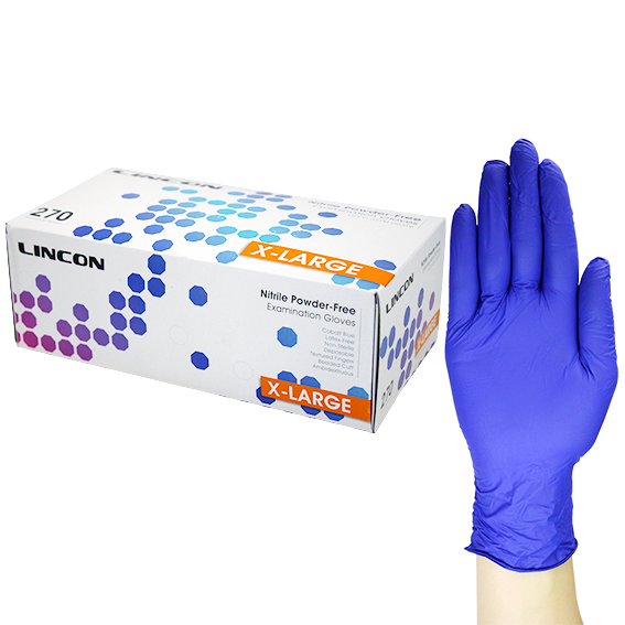 Lincon Nitrile Gloves Examination Powder Free Extra Large 270/Box - Cobalt Blue x20