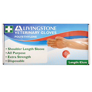 Livingstone Veterinary Gloves Shoulder Length Polyethylene Latex Free 100/Box - Clear x30