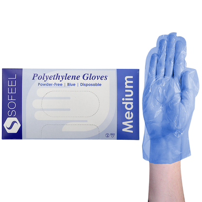 Sofeel Disposable Polyethylene Gloves Medium Powder Free Latex Free 500/Box - Blue x60
