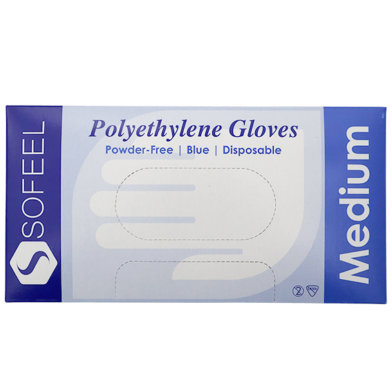 Sofeel Disposable Polyethylene Gloves Medium Powder Free Latex Free 500/Box - Blue x60