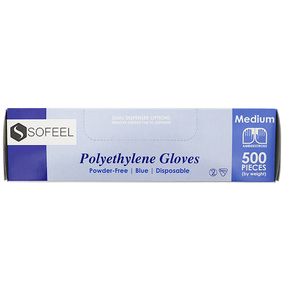 Sofeel Disposable Polyethylene Gloves Medium Powder Free Latex Free 500/Box - Blue x60