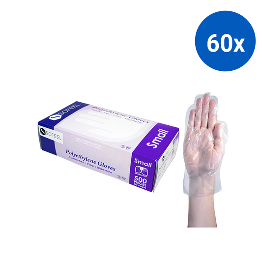 Sofeel Disposable Polyethylene Gloves Small Powder Free Latex Free 500/Box - Clear x60