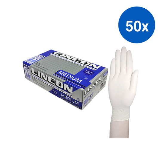 Lincon Latex Examination Gloves ASTM Powder Free Medium HACCP 100/Box - Cream x50