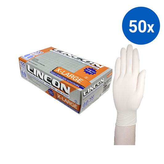 Lincon Biodegradable Latex Examination Gloves 100/Box - White x50