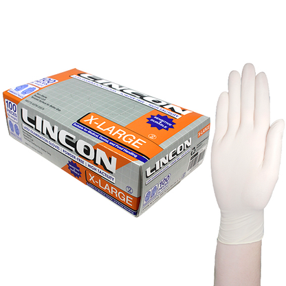 Lincon Biodegradable Latex Examination Gloves 100/Box - White x50