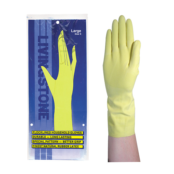 Livingstone Household Rubber Gloves Flocklined Large - Yellow x320