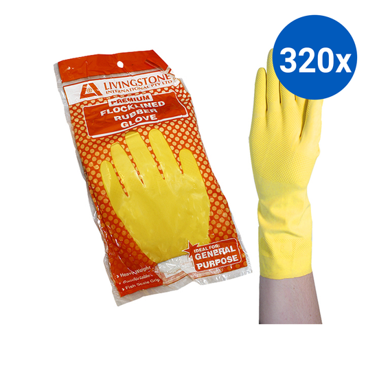 Livingstone Household Rubber Gloves Flocklined Small - Yellow x320