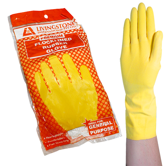 Livingstone Household Flocklined Rubber Gloves Extra Large - Yellow x320
