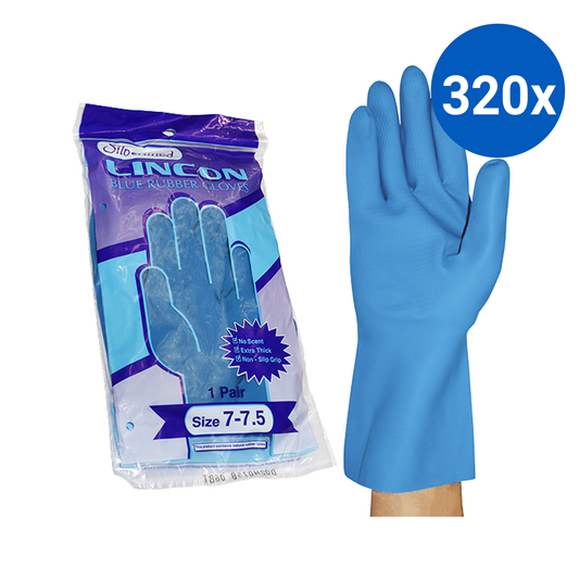 Lincon Silverlined Natural Rubber Gloves with Silver Lining Size 7-7.5 Unscented HACCP Pair - Blue x320