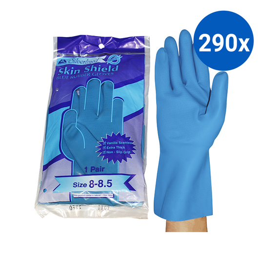 Skin Shield Silver Lined Natural Rubber Gloves Size 8-8.5 Extra Thick HACCP 1 Pair/Pack - Blue x290
