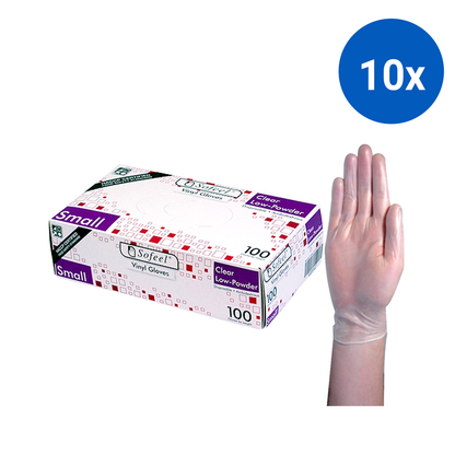 Sofeel Vinyl Gloves Recyclable 4.0g HACCP Low Powder Small 100/Box 1000/Carton - Clear x10