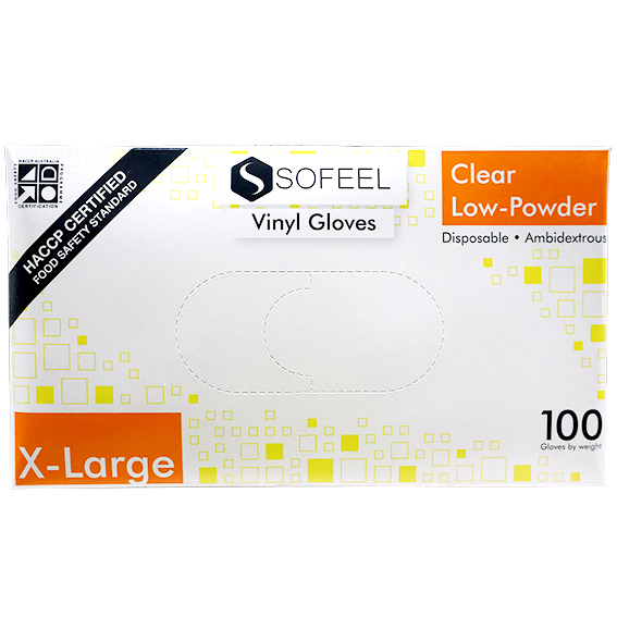 Sofeel Vinyl Gloves Recyclable 5.5g HACCP Grade Low Powder Extra Large 100/Box 1000/Carton - Clear x10