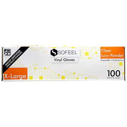 Sofeel Vinyl Gloves Recyclable 5.5g HACCP Grade Low Powder Extra Large 100/Box 1000/Carton - Clear x10