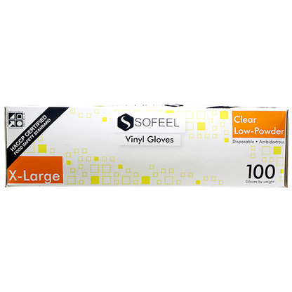 Sofeel Vinyl Gloves Recyclable 5.5g HACCP Grade Low Powder Extra Large 100/Box 1000/Carton - Clear x10