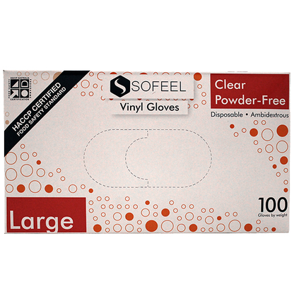 Sofeel Vinyl Gloves Recyclable 5.0g HACCP Grade Powder Free Large 100/Box - Clear x85