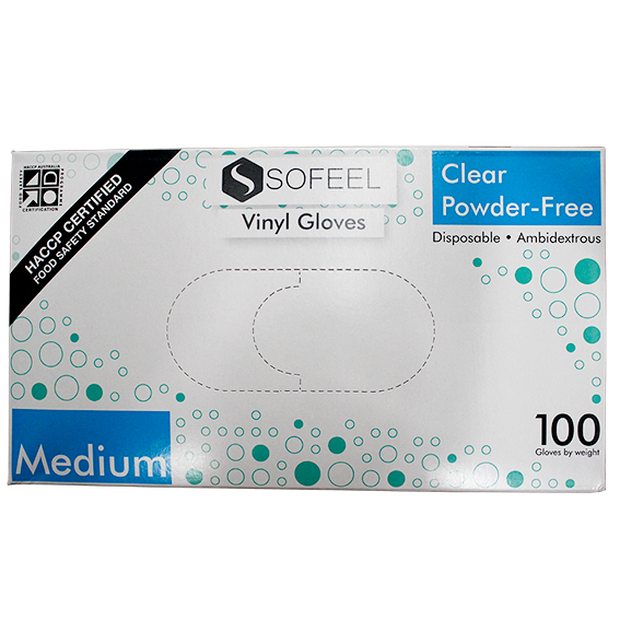 Sofeel Vinyl Gloves Recyclable 4.5g HACCP Grade Powder Free Medium 100/Box - Clear x85