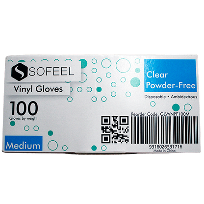 Sofeel Vinyl Gloves Recyclable 4.5g HACCP Grade Powder Free Medium 100/Box - Clear x85