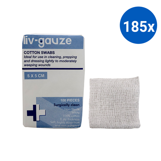 Liv Gauze Swabs 8-Ply 5 x 5cm 100% Cotton Non-Sterile 100/Pack - White x260