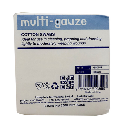 Liv Gauze Swabs 8-Ply 7.5 x 7.5cm 100% Cotton Surgically Clean Non-Sterile 100/Pack - White x150