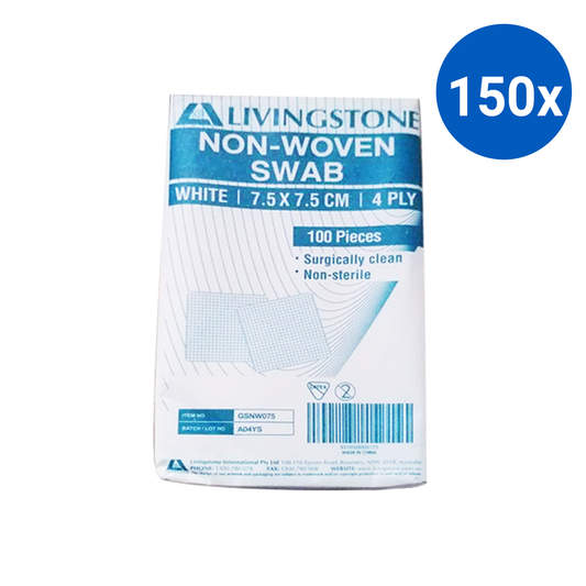 Livingstone Non-Woven Swabs Superior Absorbency 4Ply 7.5 x 7.5cm 100/Pack - White x150