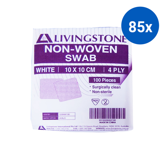 Livingstone Non-Woven Swabs Superior Absorbency 4 Ply 10 x 10cm 100/Pack - White x85