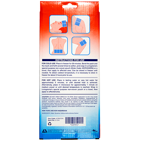 Livingstone Hot & Cold Pack 24.5 x 11.5cm 200g with Pouch Gel 2/Box - Clear x40