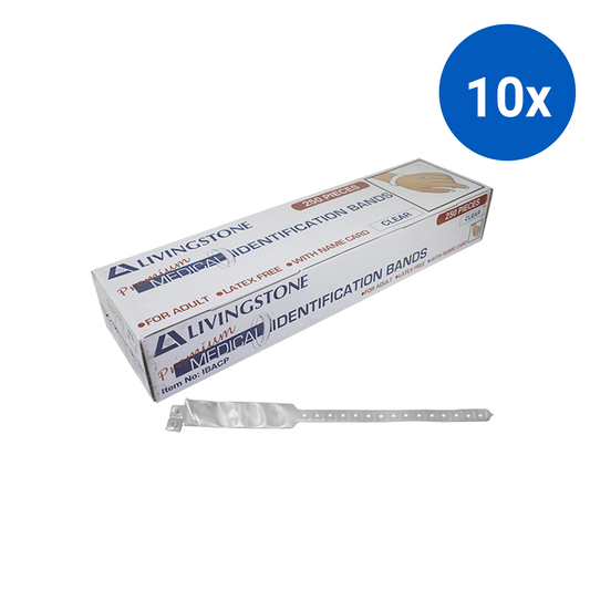 Livingstone Premium Personal Identification ID Bands Adult with Name Card Latex Free 250/Box - Clear x10